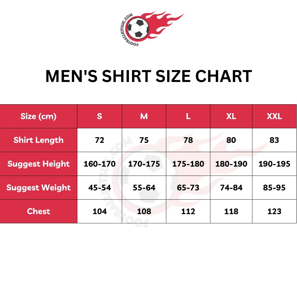 Men's Football Shirt UK Size Chart