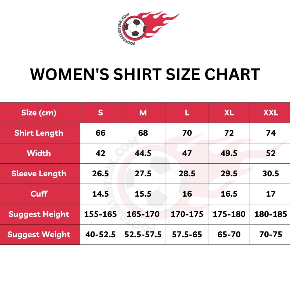 Women's Football Shirt UK Size Chart