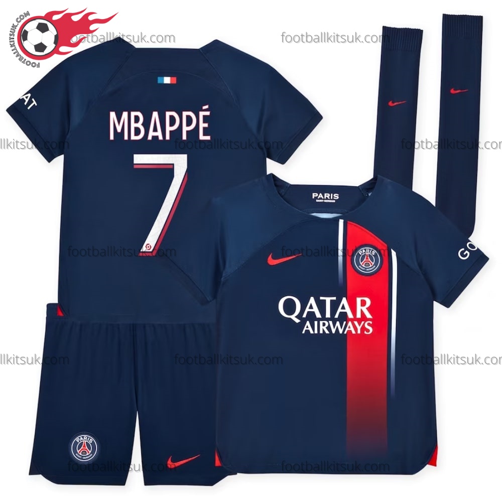 PSG Mbappe 7 Home 23/24 Kid Football Kits UK