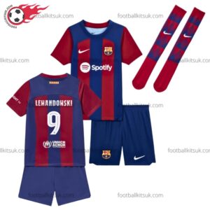 Barcelona Lewandowski 9 Home 23/24 Kid Football Kits UK