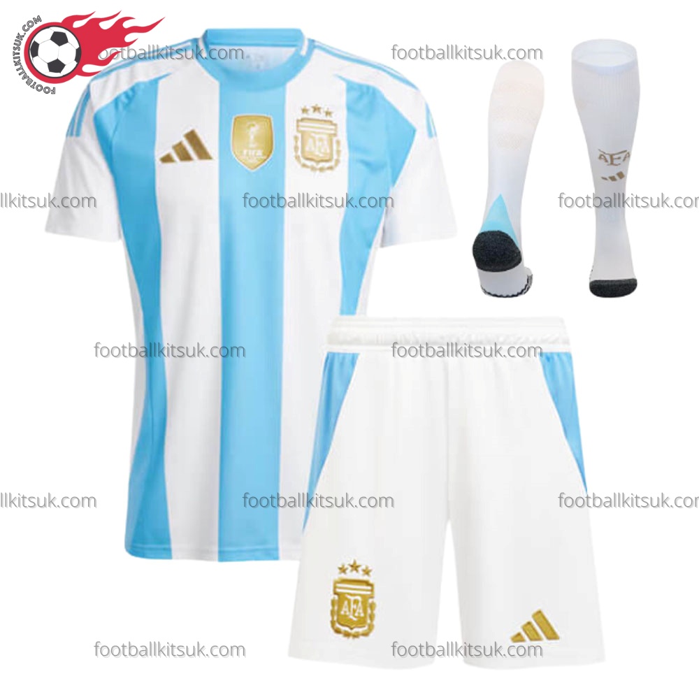 Argentina Home 2024 White Short Kid Football Kits