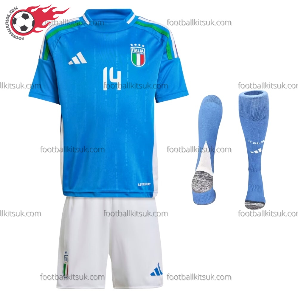 Italy Chiesa 14 Home 2024 Kid Football Kits UK