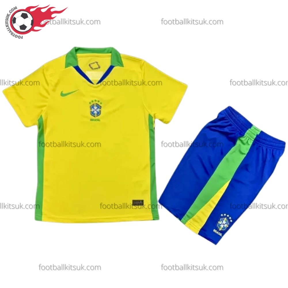 Brazil Home 25/26 Kids Football Kit UK Front View