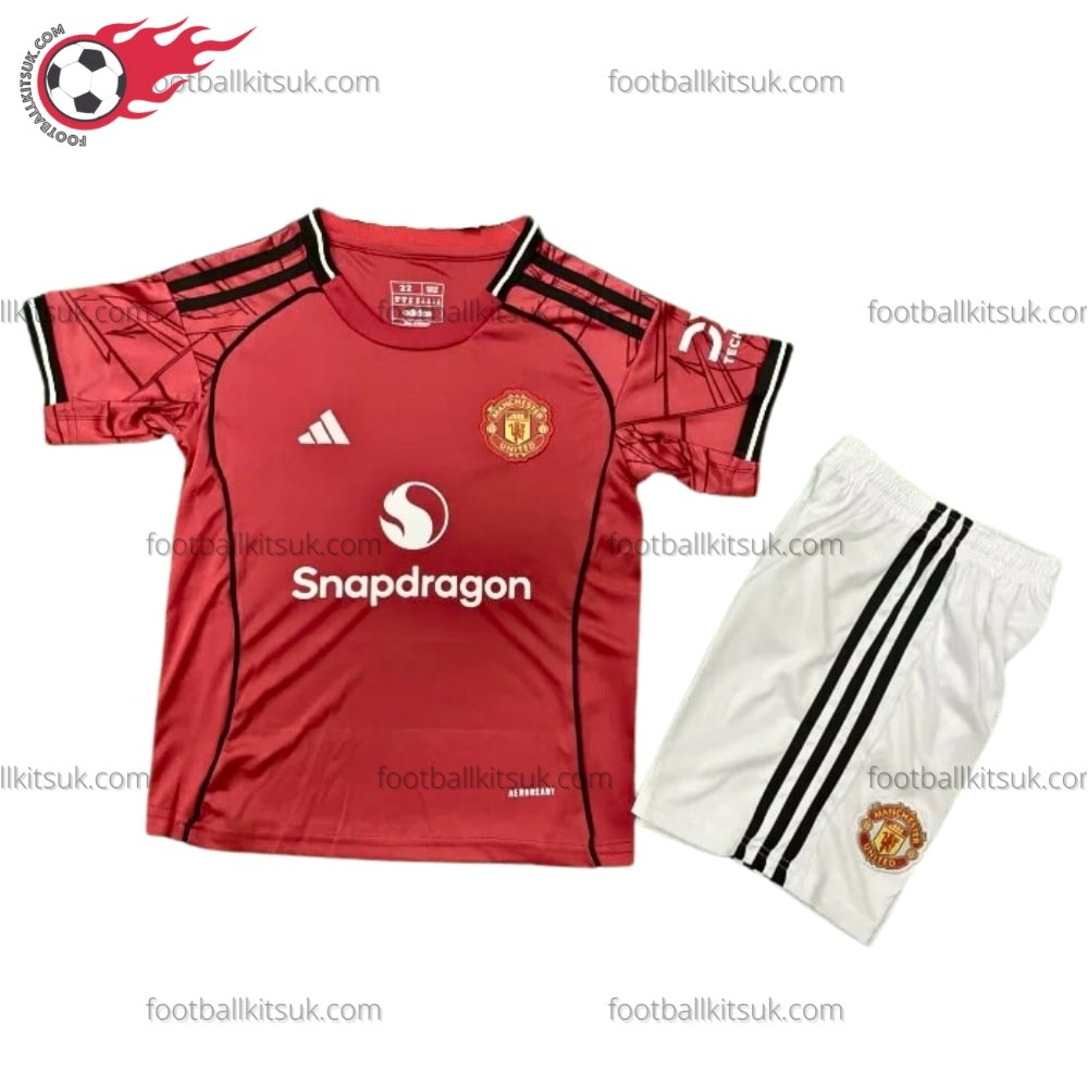 Manchester United Home 25/26 Kid Football Kits UK Front View