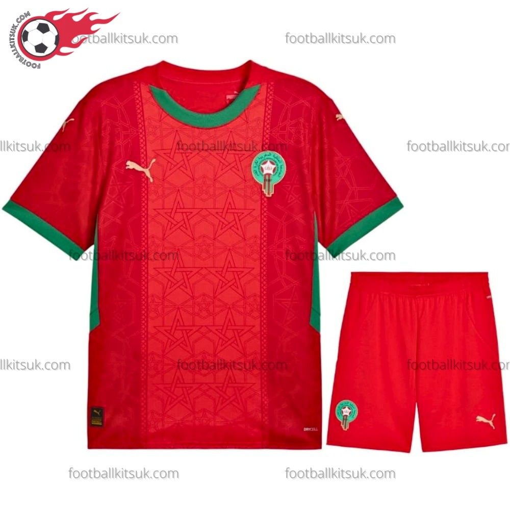 Morocco Home 25/26 Kid Football Kits UK Front View